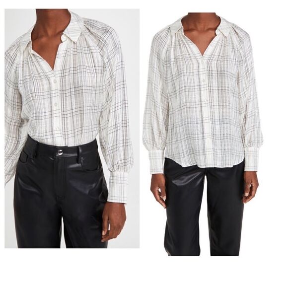 REBECCA TAYLOR Jules Textured Plaid Silk Button down Blouse Top BNWT - Picture 1 of 8